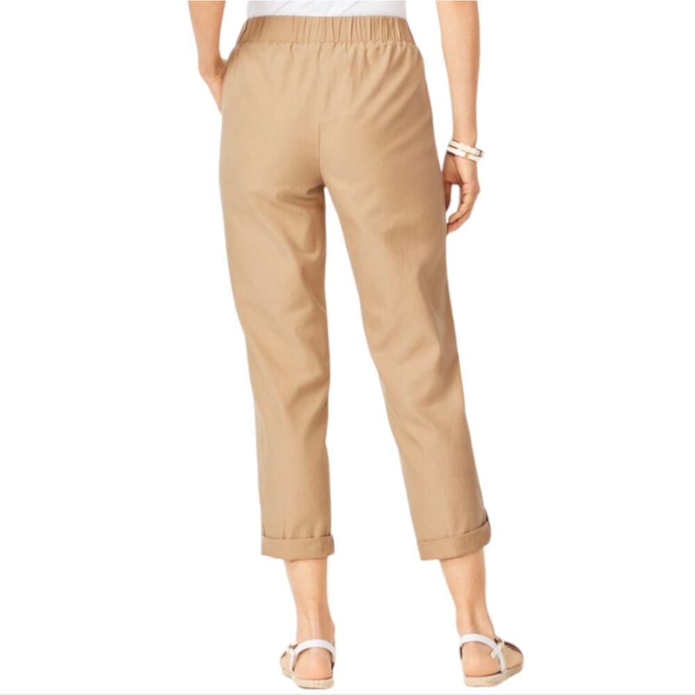 Talbots Drawstring Tie Waist Pull On Khaki Button Detail Capri Pants Plus Sz 22
